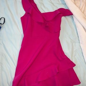 Pink Ruffle One Shoulder Express Cocktail Dress